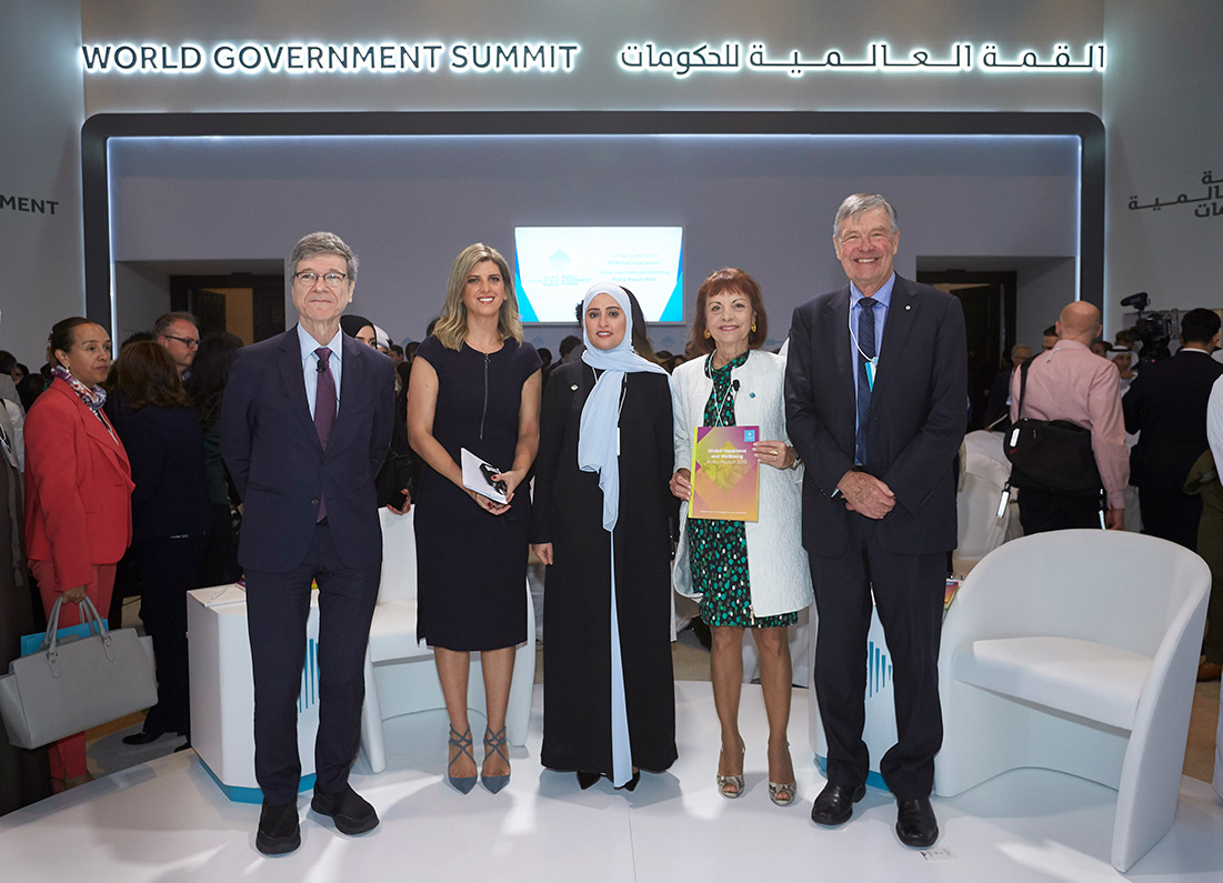 Authors of the 2nd edition of the Global Happiness and Well-being Policy Report present at the 7th annual gathering of the World Government Summit in Dubai on February 10, 2019 Authors of the 2nd edition of the Global Happiness and Well-being Policy Report present at the 7th annual gathering of the World Government Summit in Dubai on February 10, 2019